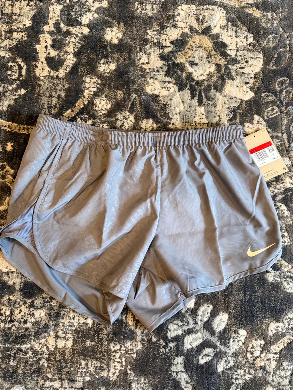 Nike Light Gray Running Shorts with Silver Swoosh size L NWT